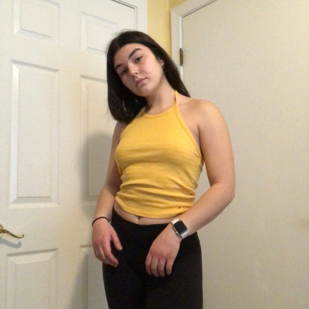 American Eagle Yellow striped halter top